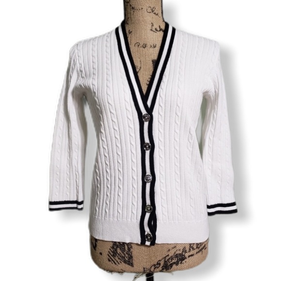 Chaps Sweaters - {Chaps} Cable Knit White Cardigan